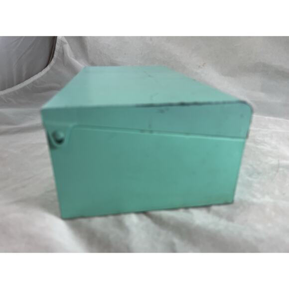 American Home Menu Maker Metal Recipe Box w/ Divider Aqua Blue Vintage 1950s - Picture 8 of 9